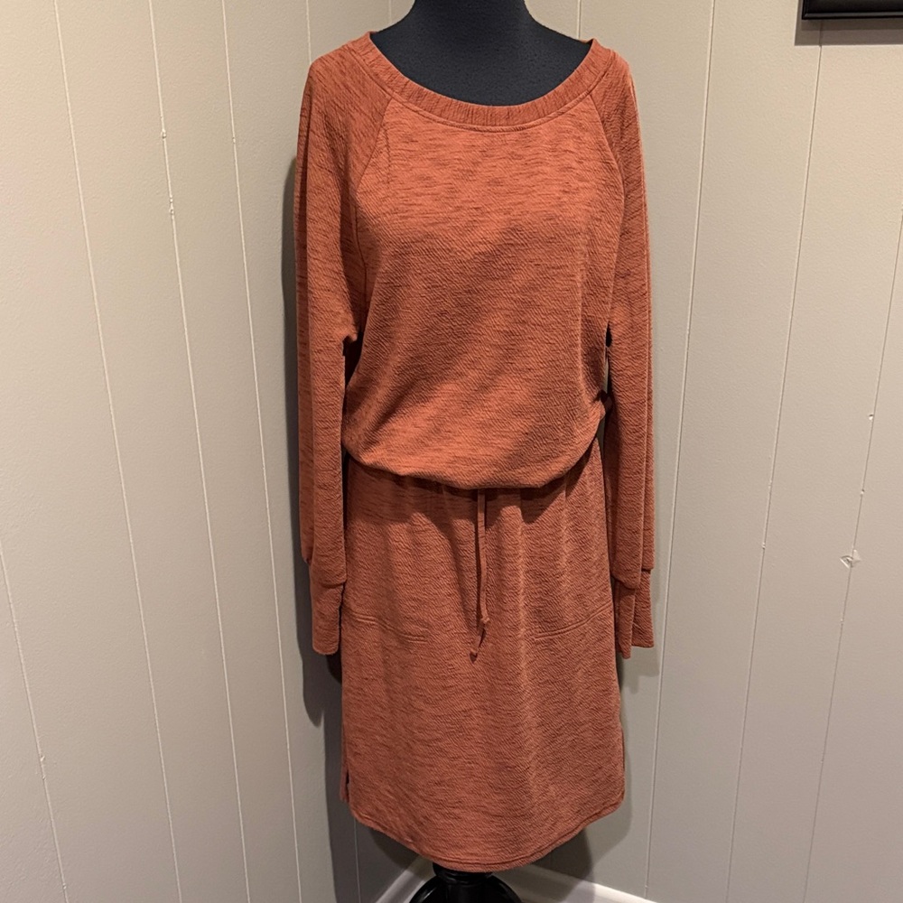 B24 Prana Women Medium Terracotta Long Sleeve Bouson Dress Waist Tie Going Out